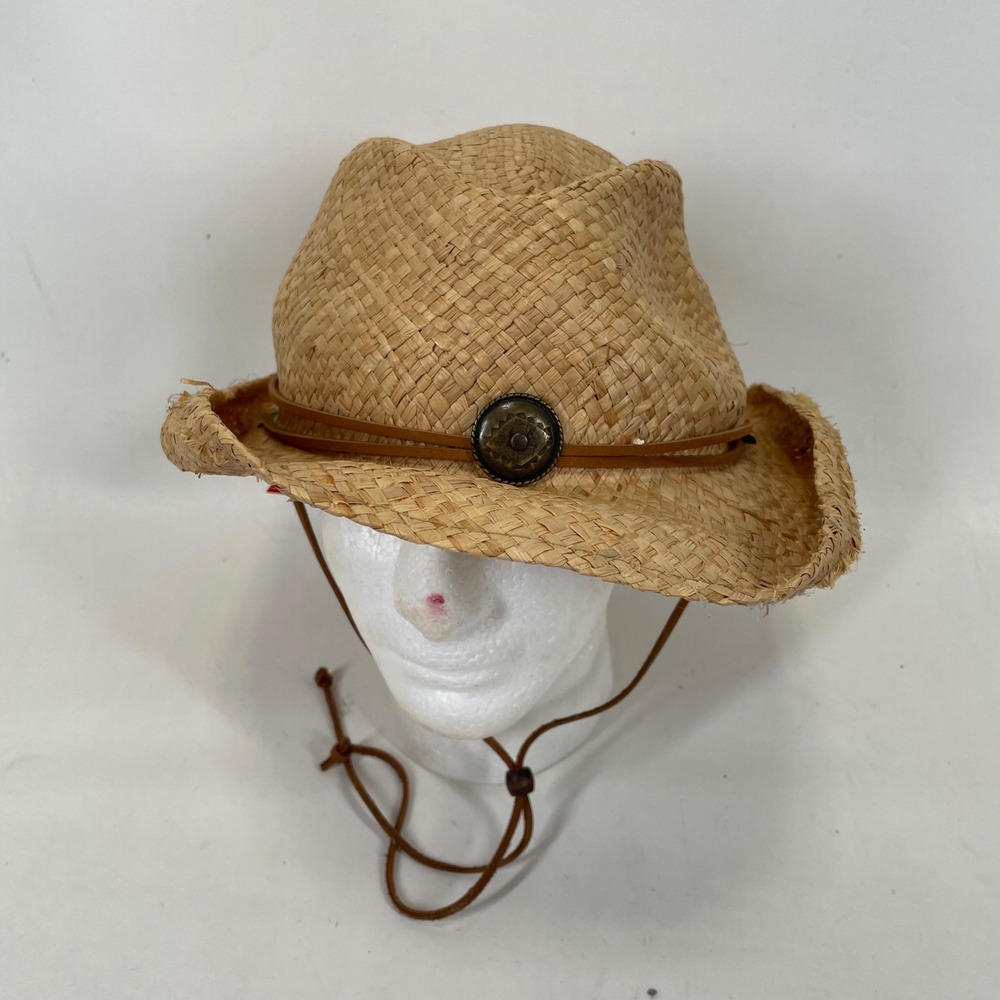 Stetson Straw Cowboy Hat Large Made in USA Natural Tan Western Concho Chin Strap